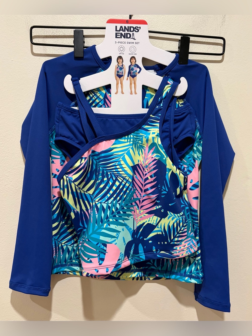 NWT Lands End 3 Piece Blue Swim Set - Swim Shirt and 2 Piece Tankini - Girl’s 6
